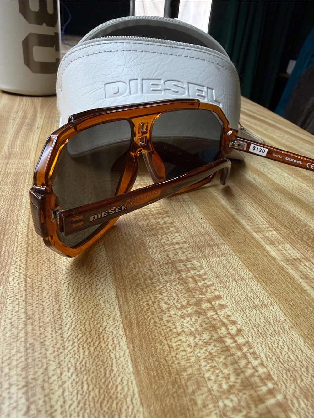 Diesel Amber Brown Shield Sunglasses with White Zip Case - Picture 4 of 4